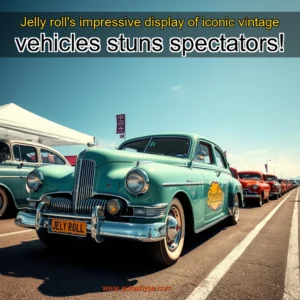 Artistic representation for Jelly roll's impressive display of iconic vintage vehicles stuns spectators!