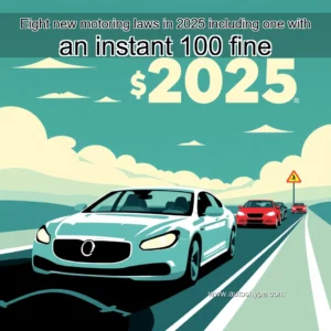 Artistic representation for Eight new motoring laws in 2025 including one with an instant 100 fine