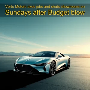 Artistic representation for Vertu Motors axes jobs and shuts showrooms on Sundays after Budget blow