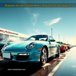 Artistic representation for Warren drivers relish free car wash at autorama!