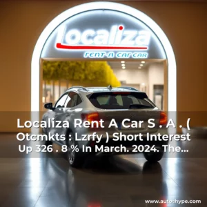Artistic representation for Localiza Rent A Car S . A . ( Otcmkts : Lzrfy ) Short Interest Up 326 . 8 % In March. 2024. The Stock Is Down 4.