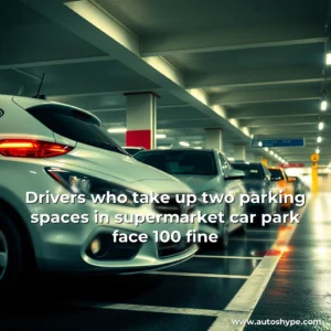 Artistic representation for Drivers who take up two parking spaces in supermarket car park face 100 fine