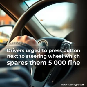 Artistic representation for Drivers urged to press button next to steering wheel which spares them 5 000 fine